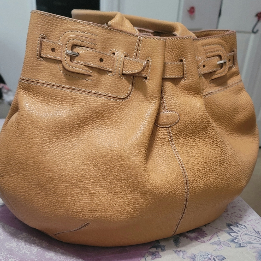 Tod's Camel Buckskin Leather Tote Bag